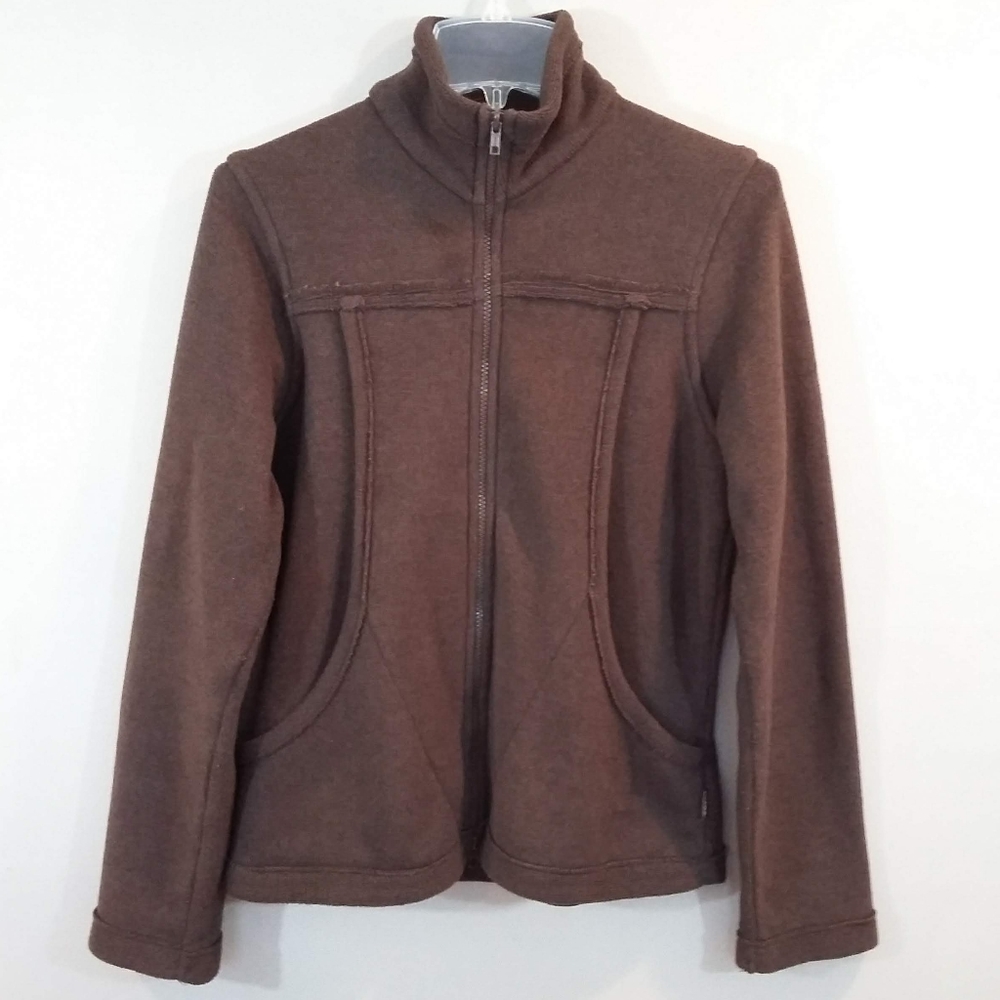 Prana M Brown Long Sleeve Zip Up Knit Jacket